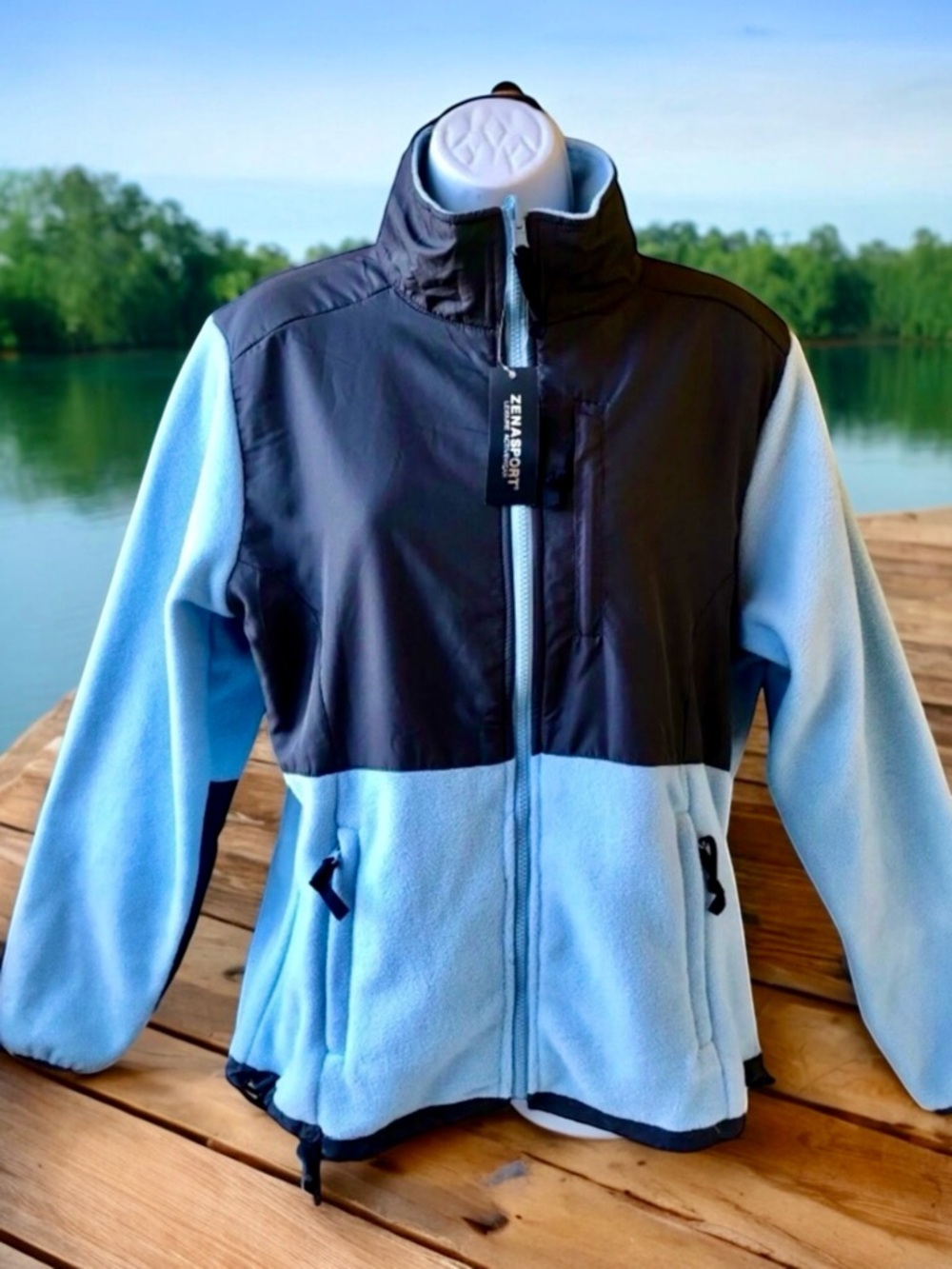 Zena Sport Fleece Jacket Pockets Full Zip Cinch Cord NEW